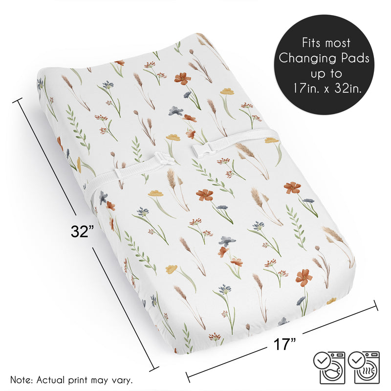 Watercolor Floral Garden Sage Green Collection Changing Pad Cover Sheet