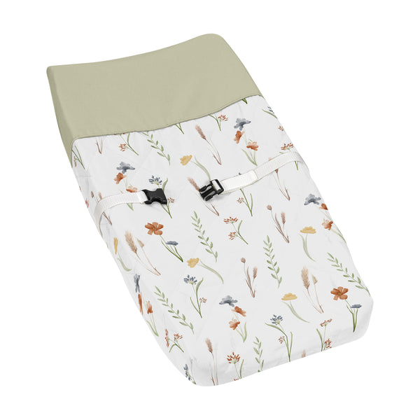 Watercolor Floral Garden Sage Green Collection Changing Pad Cover