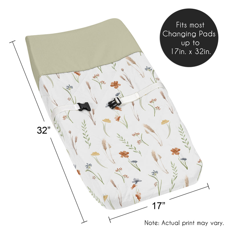 Watercolor Floral Garden Sage Green Collection Changing Pad Cover