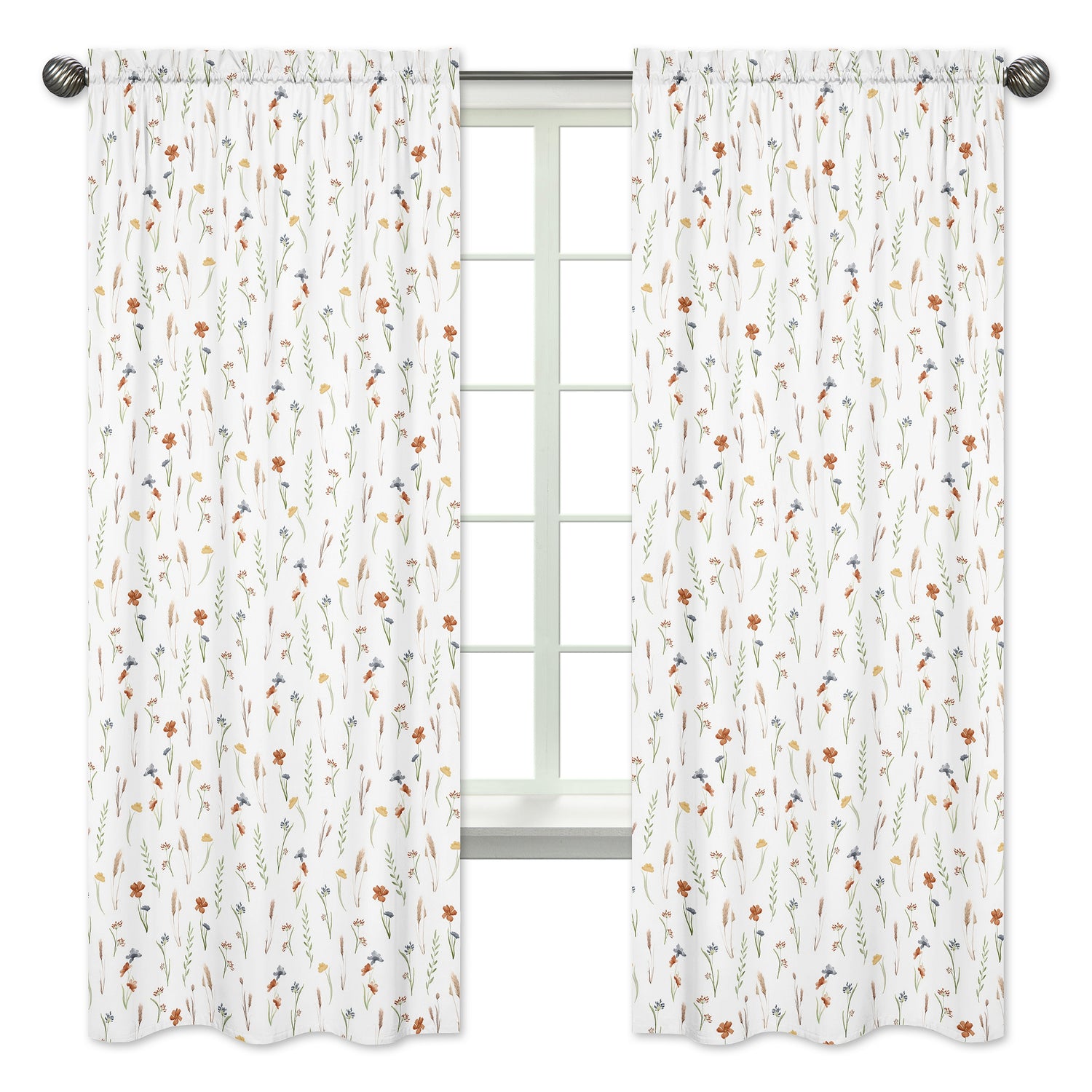 Watercolor Floral Garden Sage Green Collection Window Panels - Set of 2