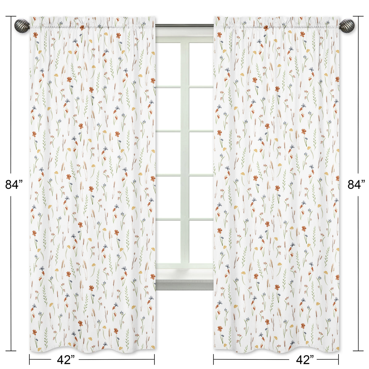 Watercolor Floral Garden Sage Green Collection Window Panels - Set of 2