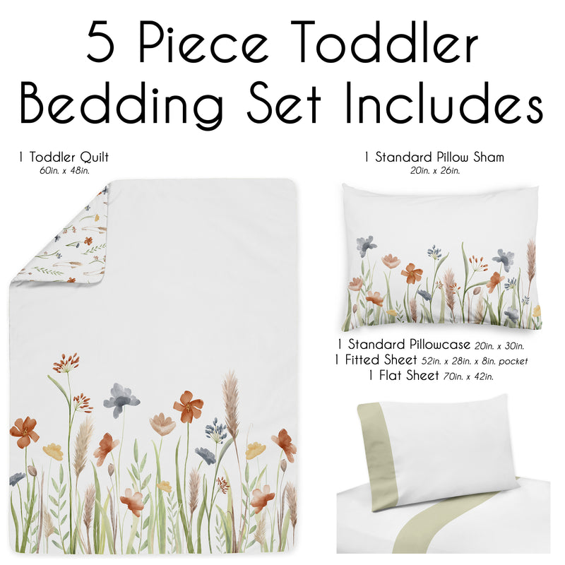 Watercolor Floral Garden Sage Green Collection Toddler Bedding