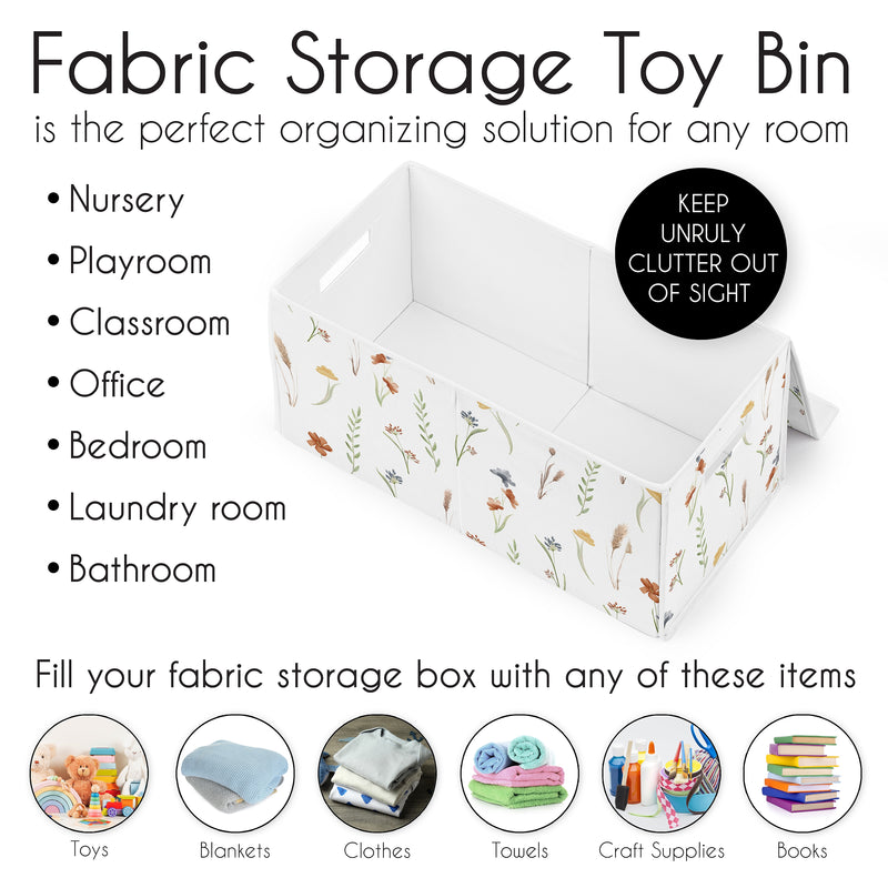 Watercolor Floral Garden Sage Green Collection Fabric Toy Bin Storage
