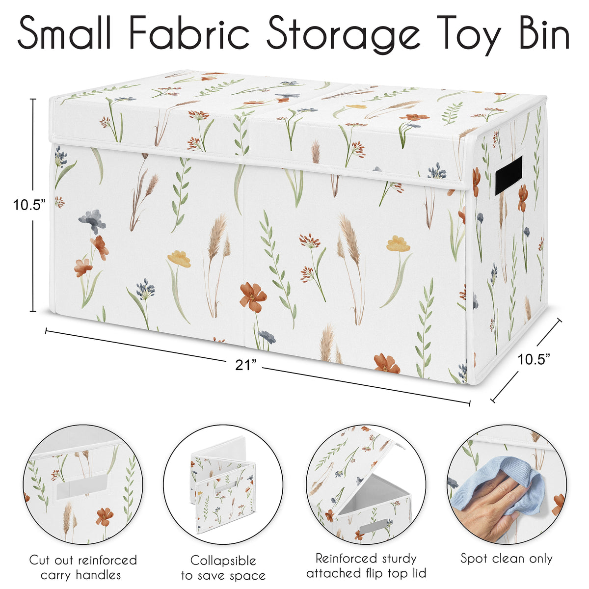 Watercolor Floral Garden Sage Green Collection Fabric Toy Bin Storage