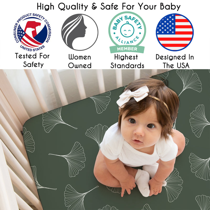 Woodland Ginkgo Leaf Collection Crib Sheet - Green