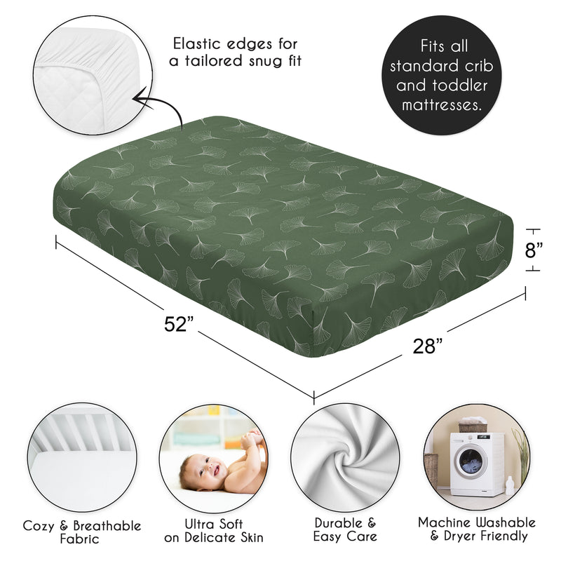 Woodland Ginkgo Leaf Collection Crib Sheet - Green