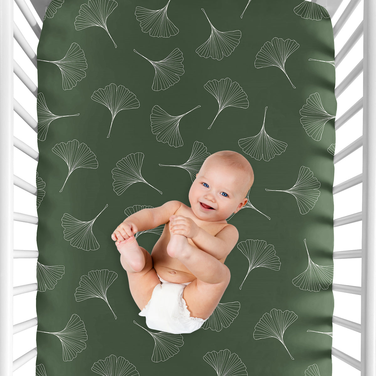 Woodland Ginkgo Leaf Collection Crib Sheet - Green
