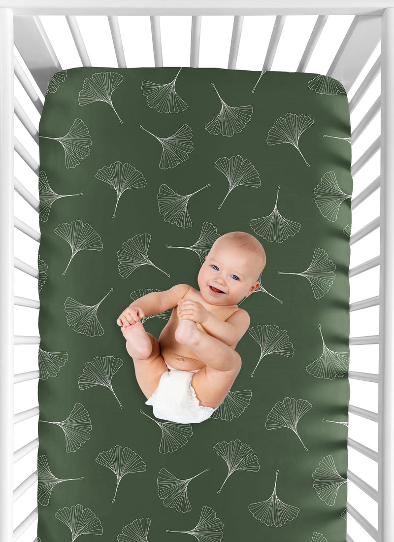 Woodland Ginkgo Leaf Collection Crib Sheet - Green
