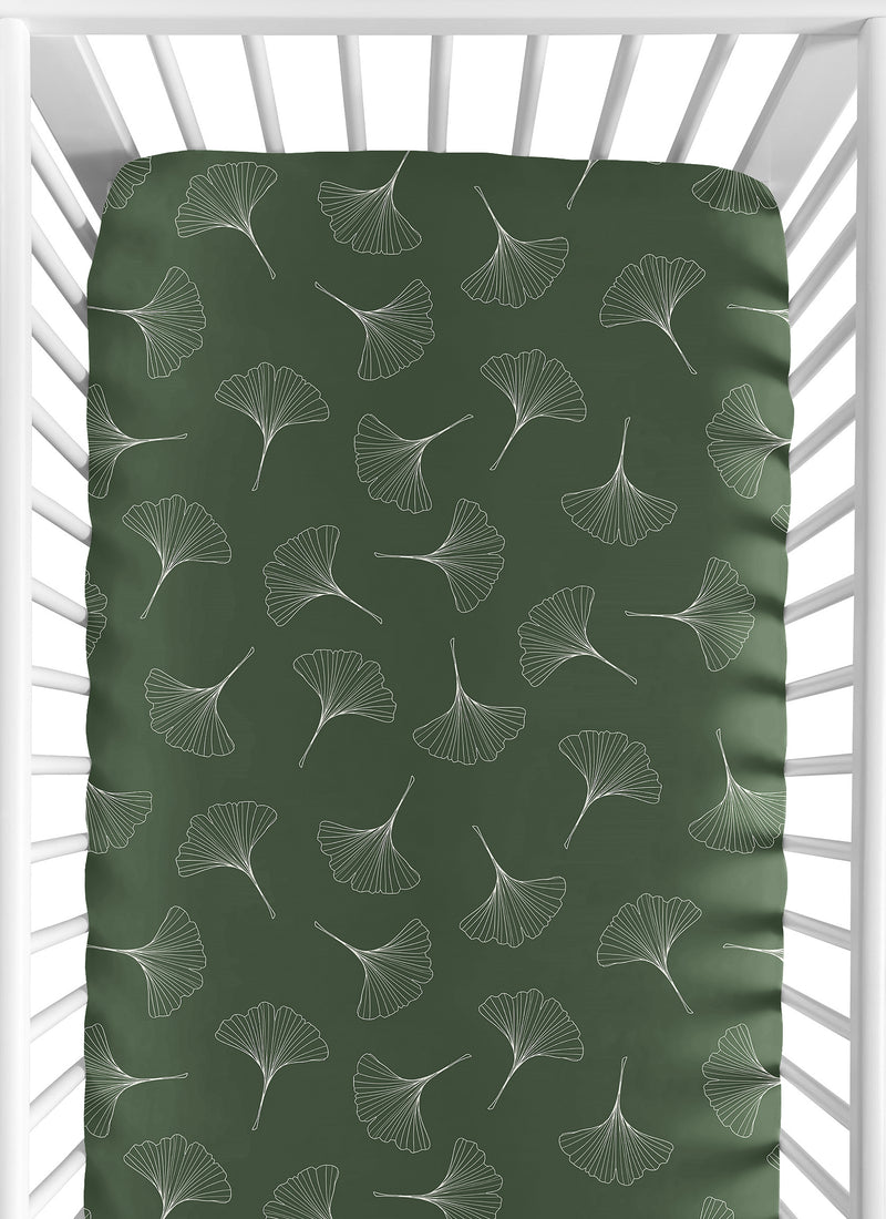 Woodland Ginkgo Leaf Collection Crib Sheet - Green