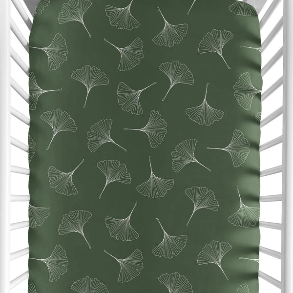 Woodland Ginkgo Leaf Collection Crib Sheet - Green