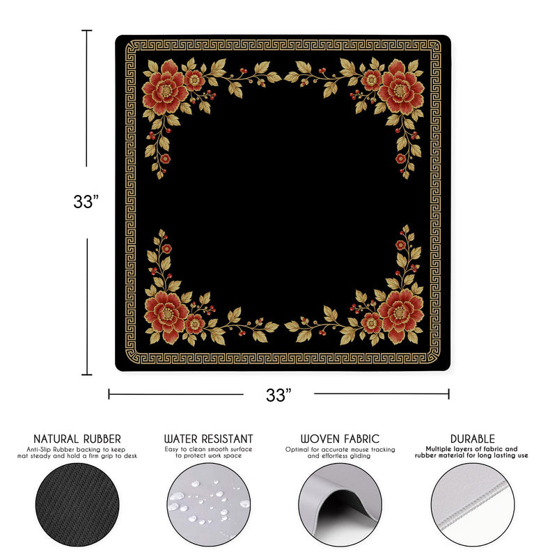 Golden Pearl Floral Collection Mahjong Mat for Table - Shipped Rolled