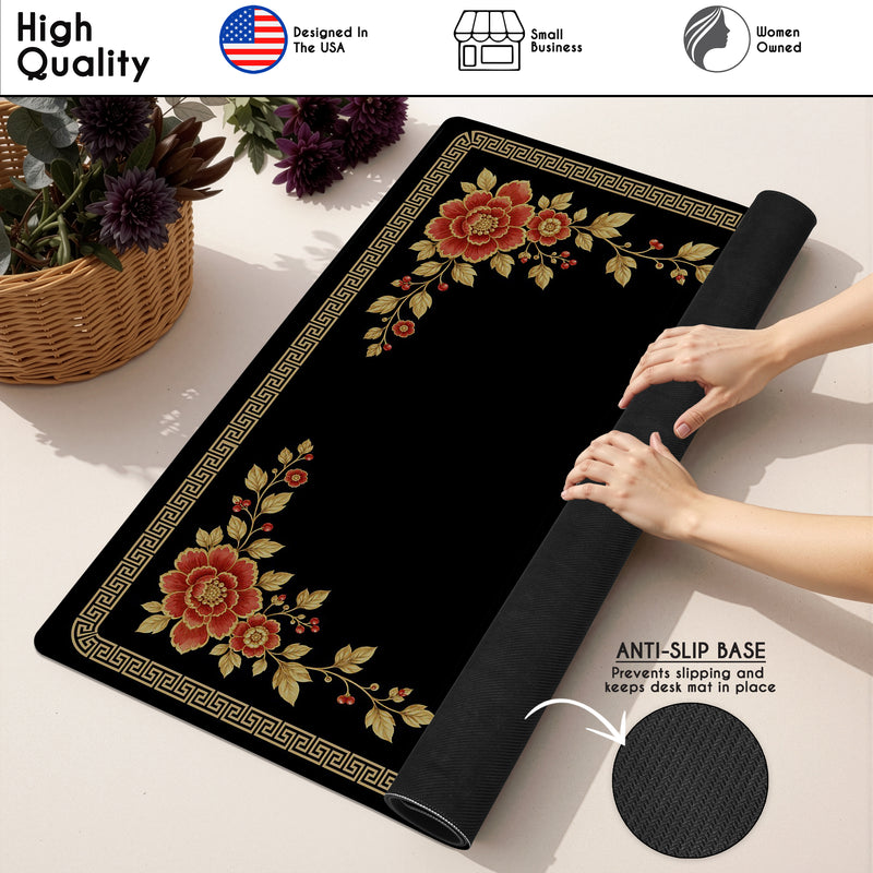 Golden Pearl Floral Collection Mahjong Mat for Table - Shipped Rolled