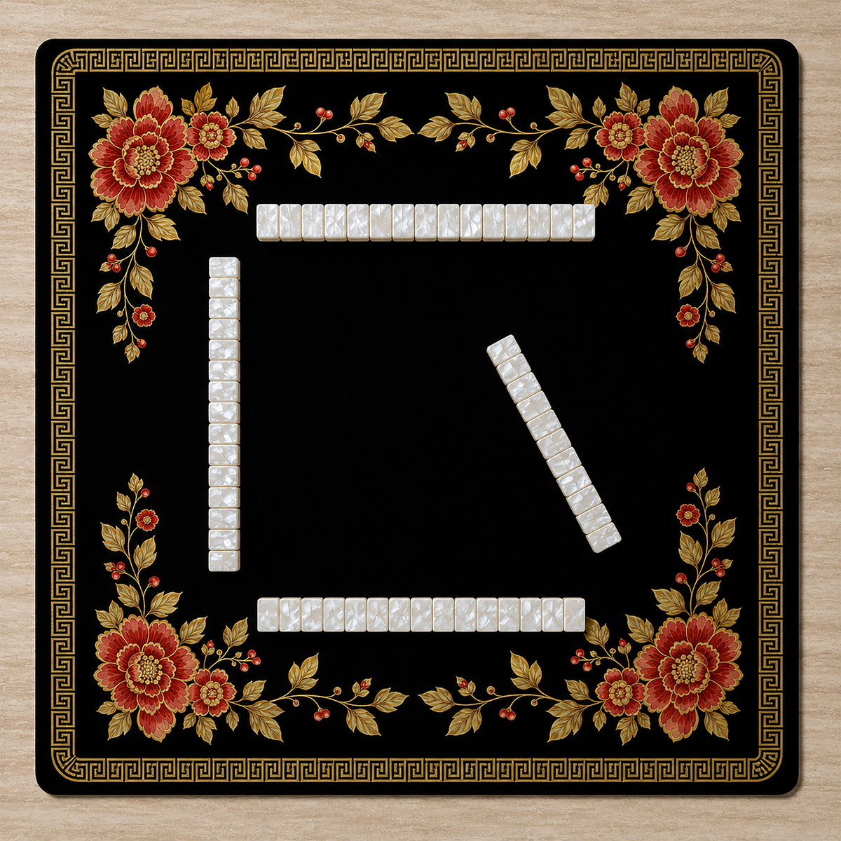 Golden Pearl Floral Collection Mahjong Mat for Table - Shipped Rolled