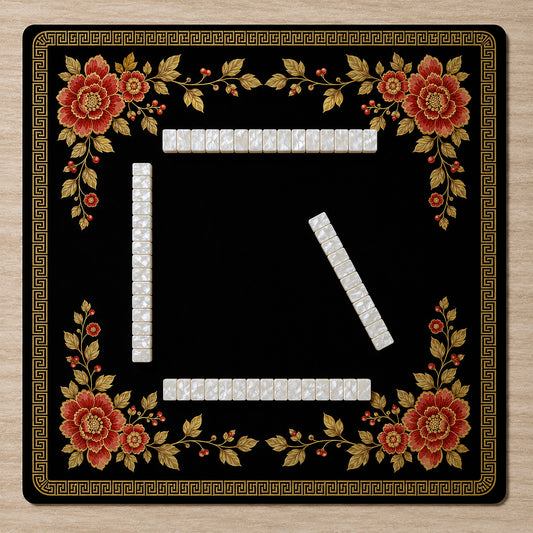 Golden Pearl Floral Collection Mahjong Mat for Table - Shipped Rolled