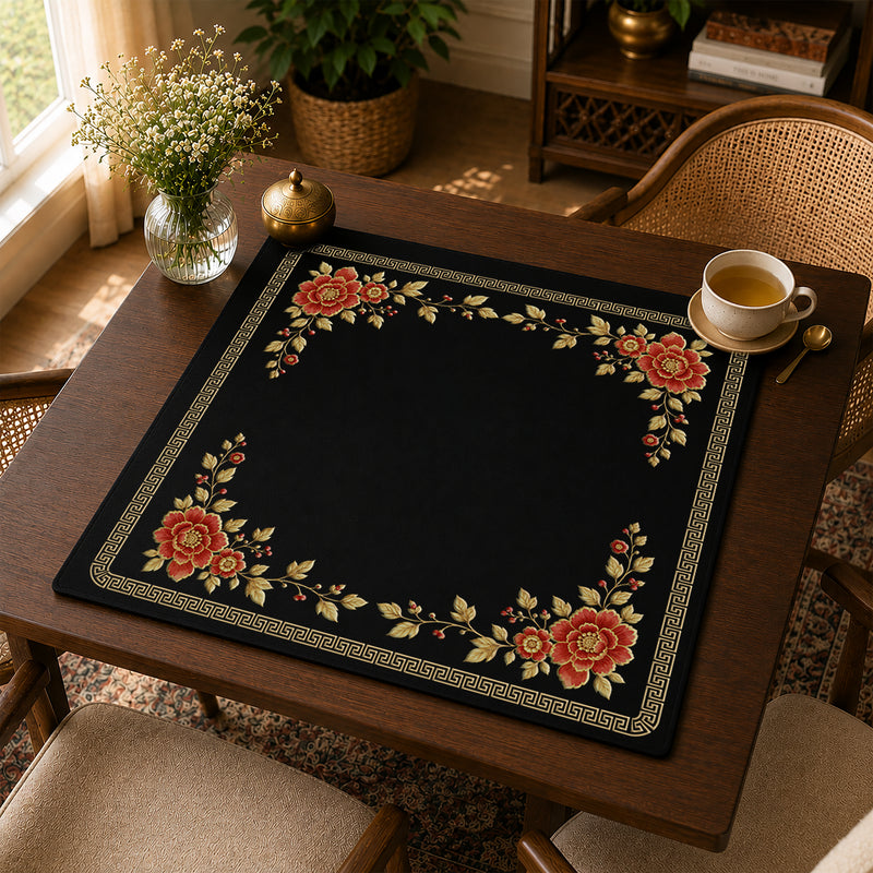 Golden Pearl Floral Collection Mahjong Mat for Table - Shipped Rolled