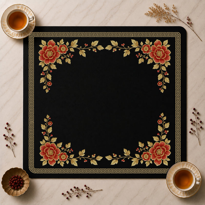 Golden Pearl Floral Collection Mahjong Mat for Table - Shipped Rolled