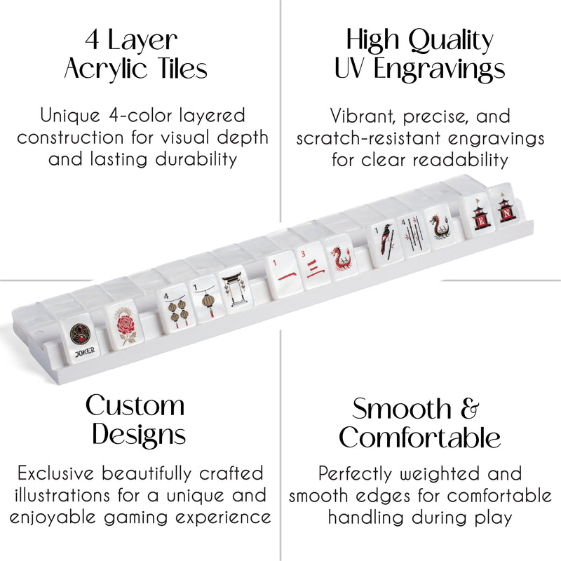 Golden Pearl Collection American Mahjong Tile Set (160pc) 1.42 Pearlescent Acrylic with Faux Leather Travel Bag