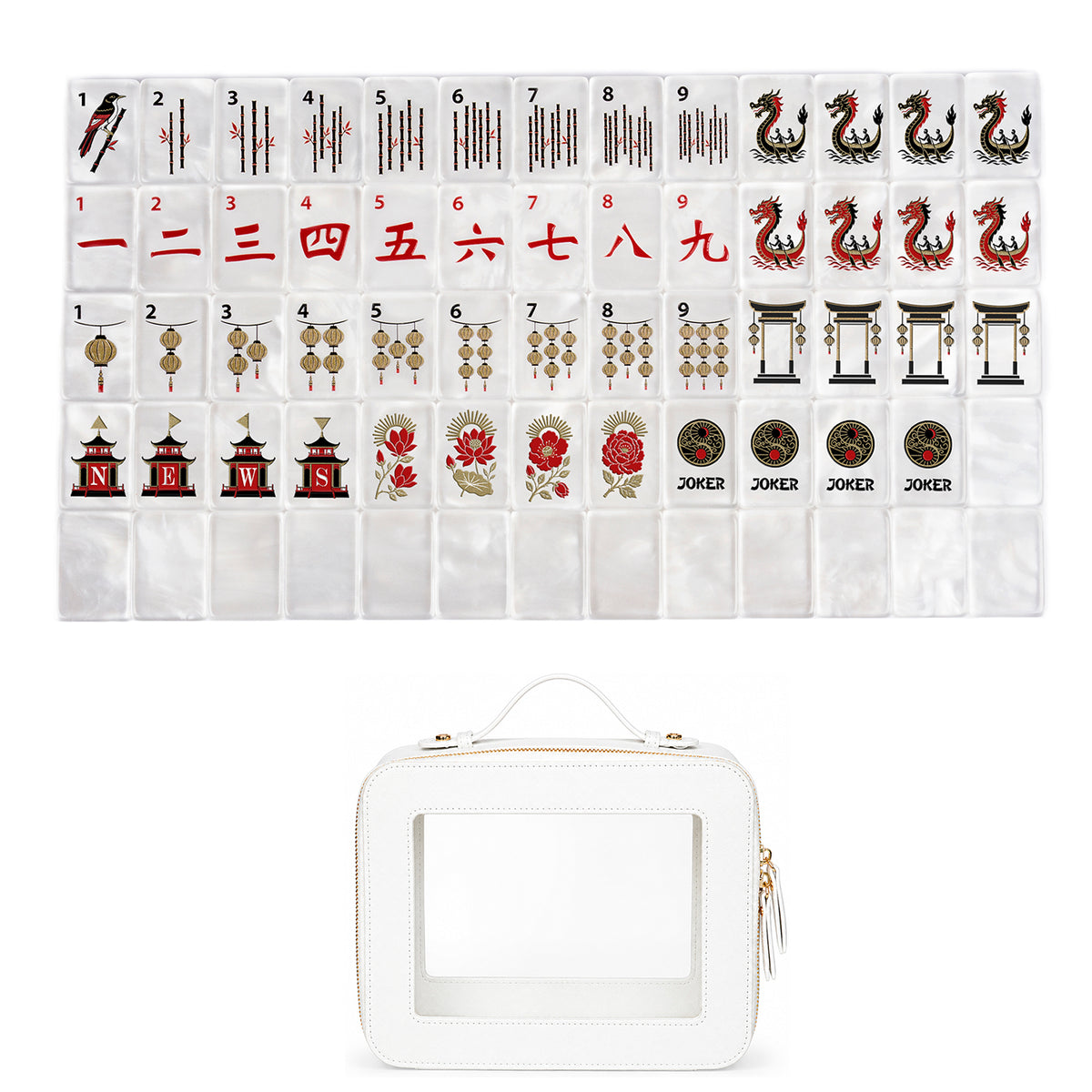 Golden Pearl Collection American Mahjong Tile Set (160pc) 1.42 Pearlescent Acrylic with Faux Leather Travel Bag