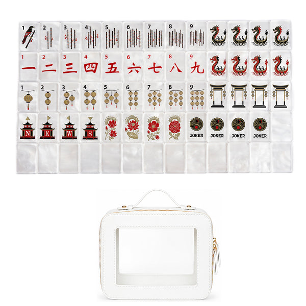 Golden Pearl Collection American Mahjong Tile Set (160pc) 1.42 Pearlescent Acrylic with Faux Leather Travel Bag
