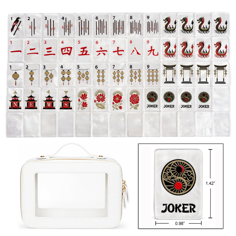 Golden Pearl Collection American Mahjong Tile Set (160pc) 1.42 Pearlescent Acrylic with Faux Leather Travel Bag