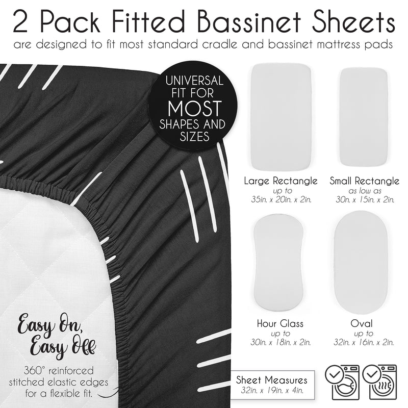 Boho Hatch Black and White Collection 2 Pack Baby Bassinet Fitted Sheets