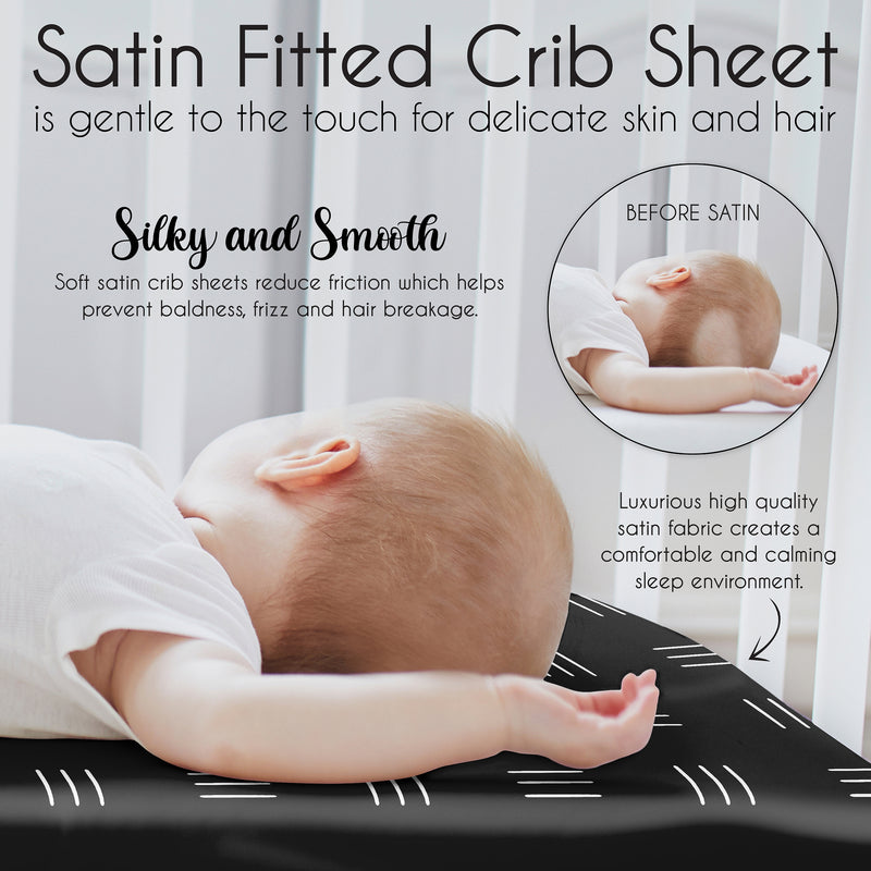 Boho Hatch Black and White Collection Satin Fitted Crib Sheet