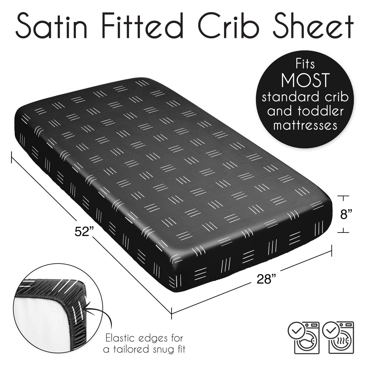 Boho Hatch Black and White Collection Satin Fitted Crib Sheet