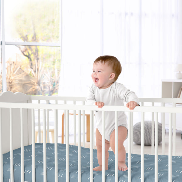 Boho Hatch Dark Blue and White Crib Sheet alternate view