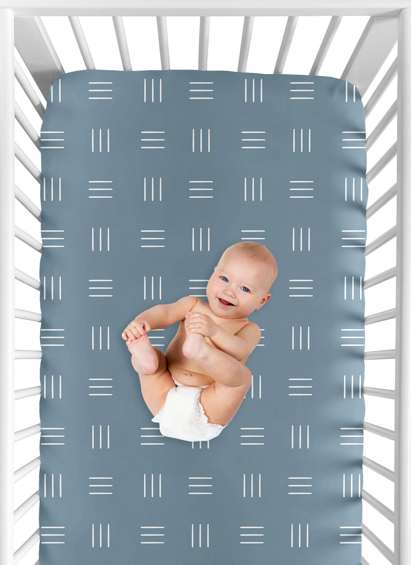 Boho Hatch Dark Blue and White Crib Sheet