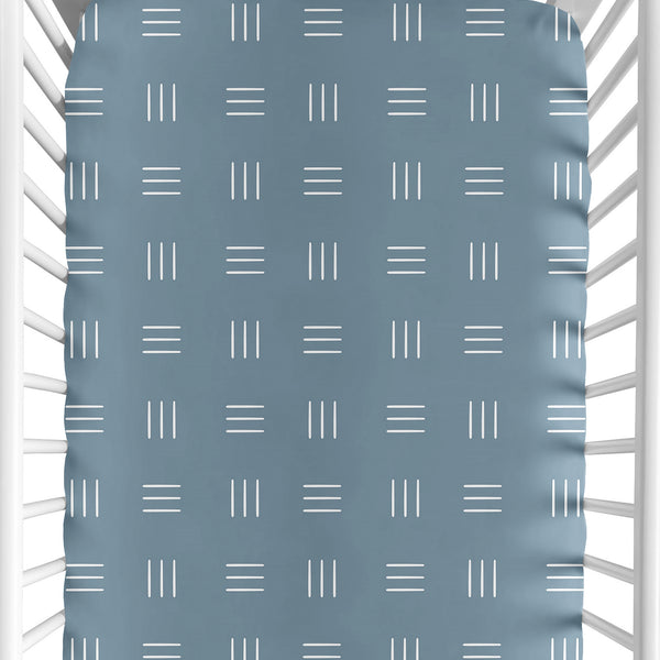 Boho Hatch Dark Blue and White Crib Sheet
