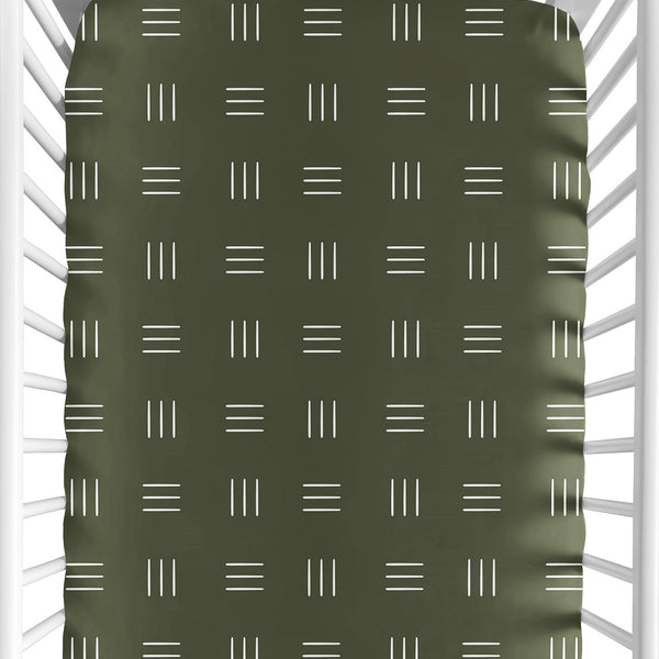 Boho Hatch Green and White Crib Sheet