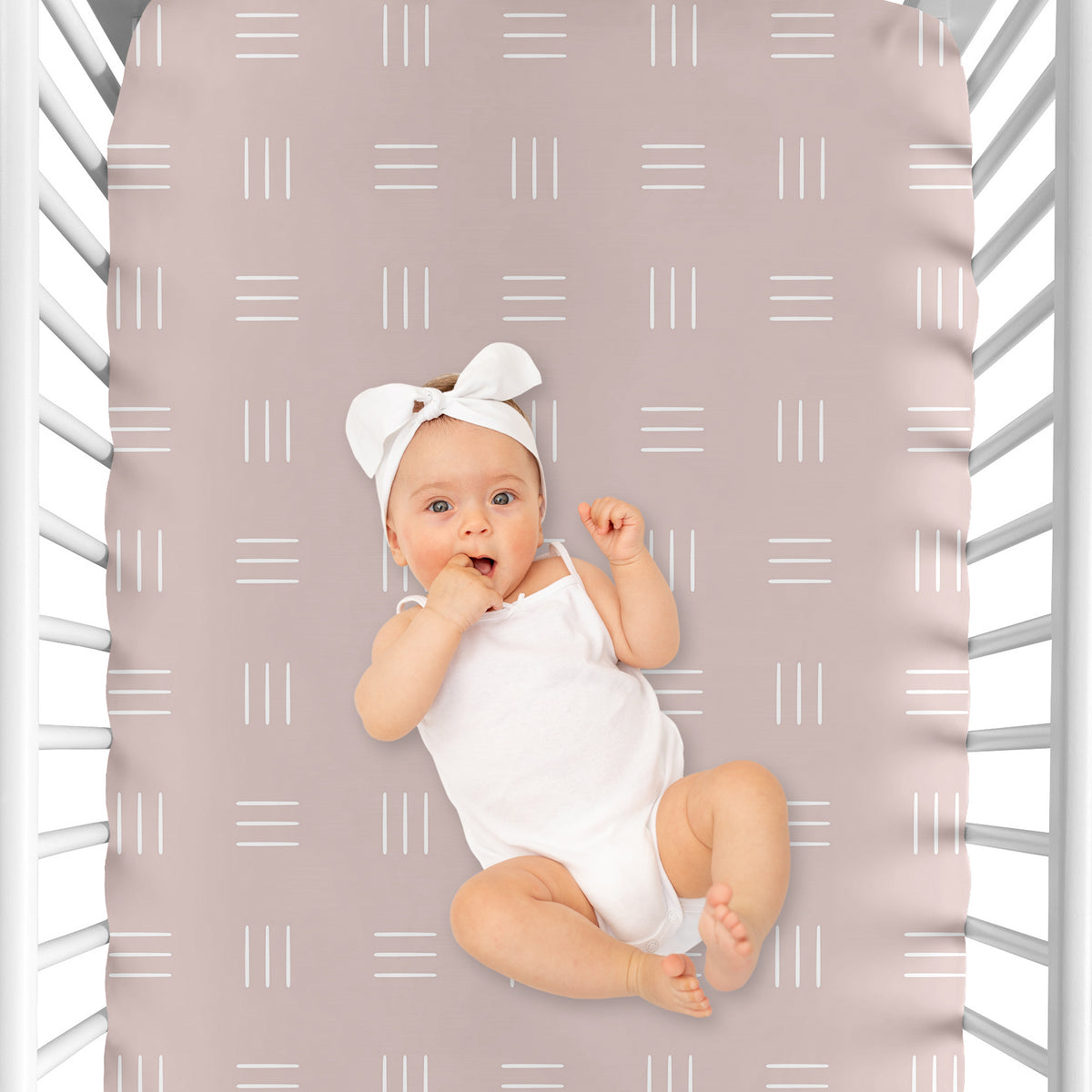 Boho Hatch Mauve and White Crib Sheet