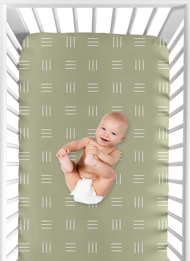 Boho Hatch Sage and White Crib Sheet