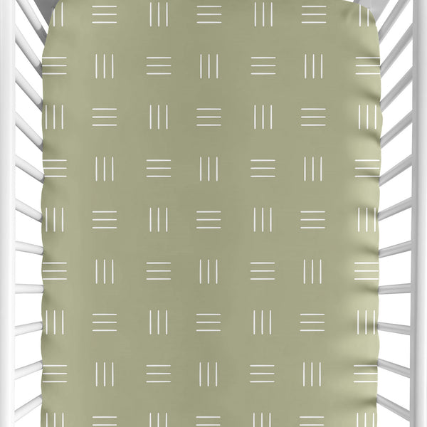 Boho Hatch Sage and White Crib Sheet