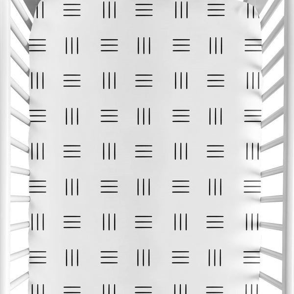 Boho Hatch White and Black Crib Sheet