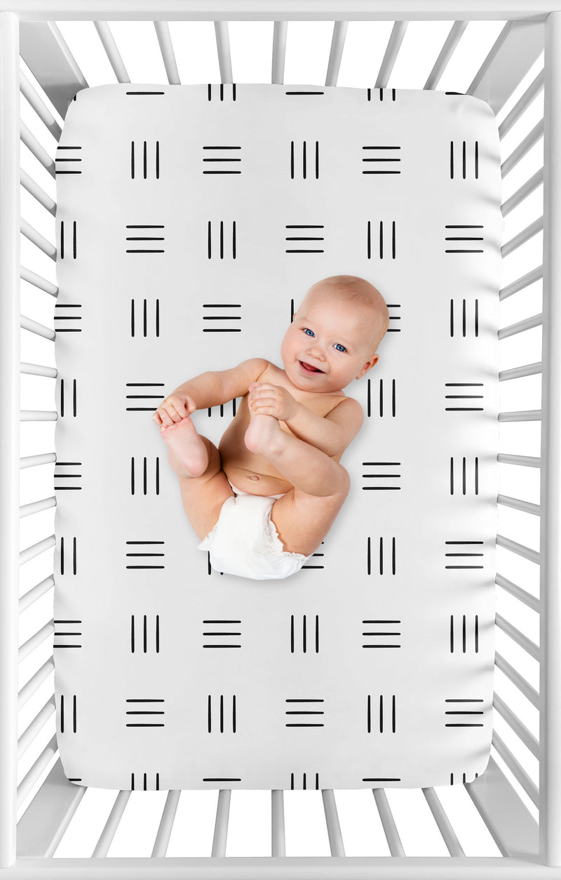 Boho Hatch White and Black Mini Crib Sheet