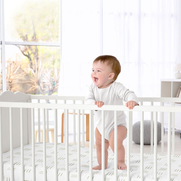 Boho Hatch White and Sage Crib Sheet alternate view