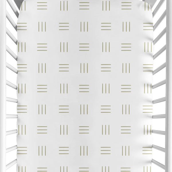 Boho Hatch White and Sage Crib Sheet