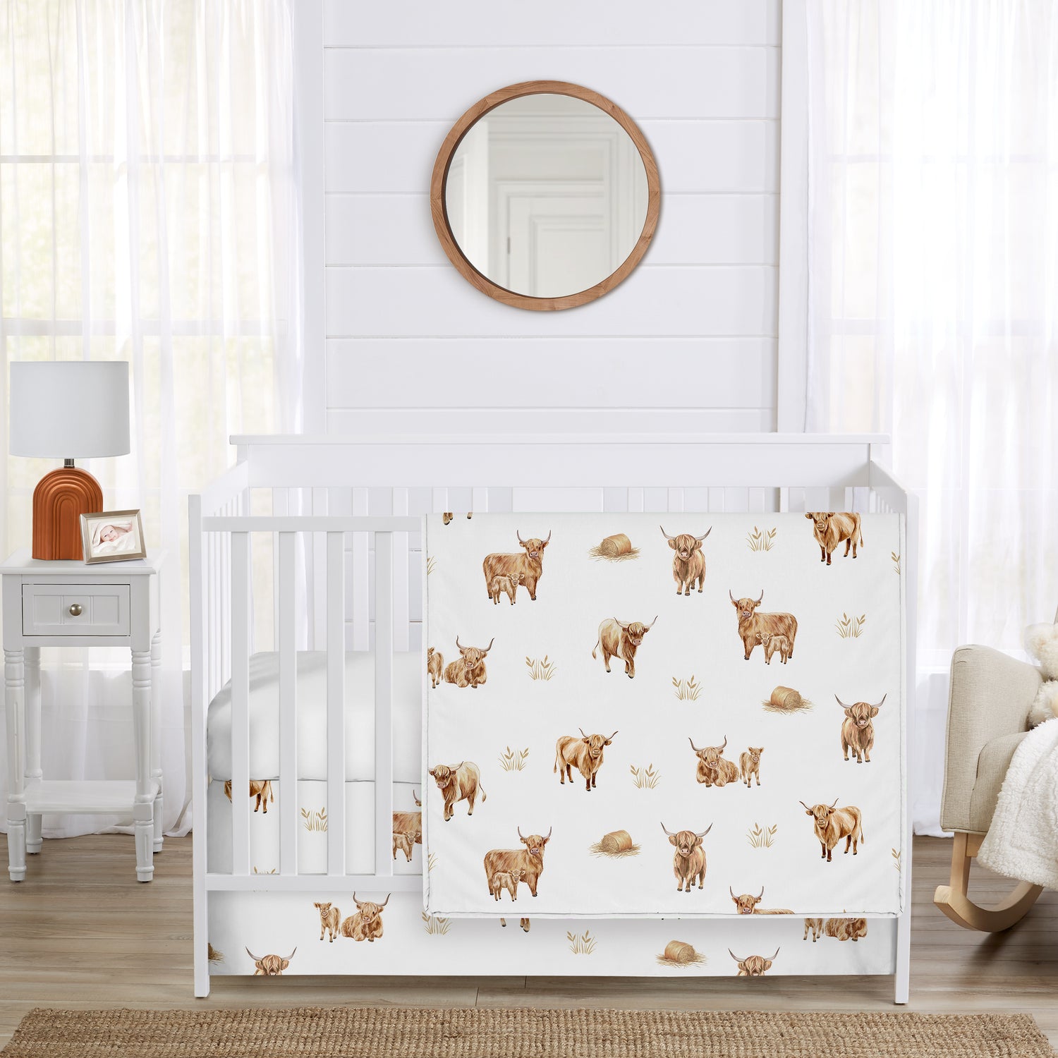 Boho Highland Cow Collection 3 Piece Crib Bedding