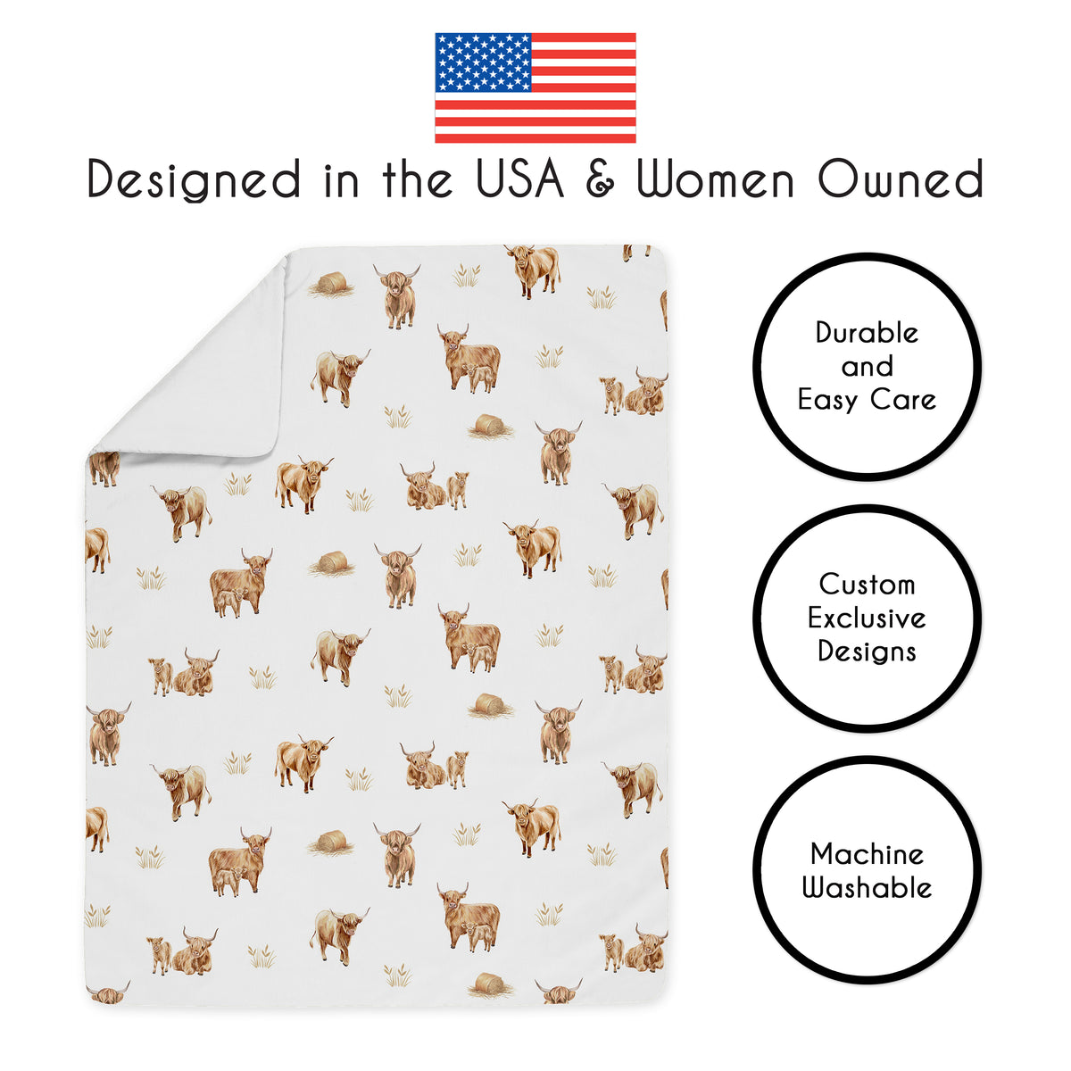 Boho Highland Cow Collection 3 Piece Crib Bedding