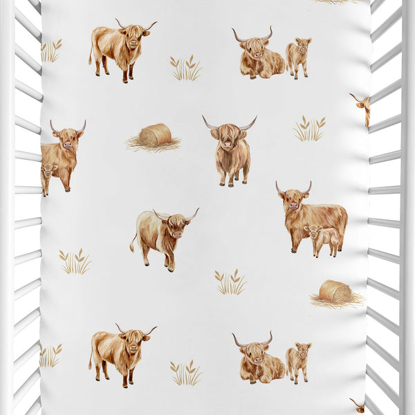 Boho Highland Cow Collection Mini Crib Sheet