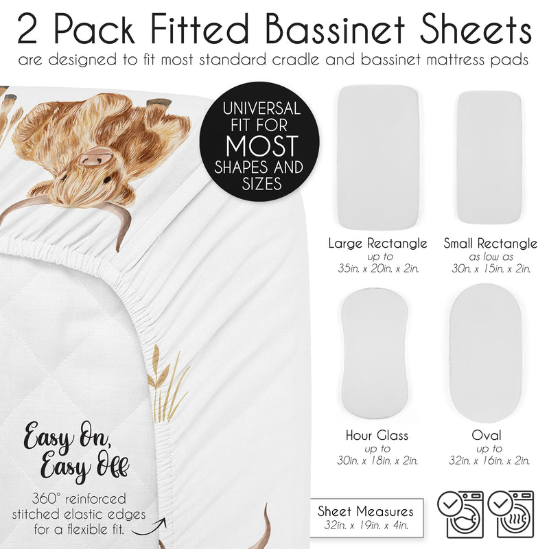 Boho Highland Cow Collection 2 Pack Baby Bassinet Fitted Sheets