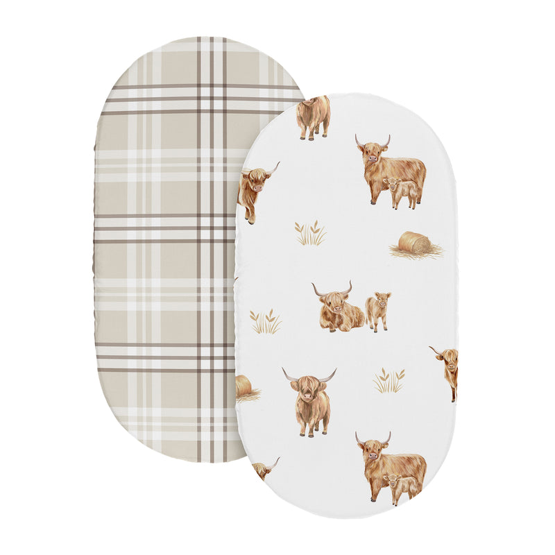Boho Highland Cow Collection 2 Pack Baby Bassinet Fitted Sheets
