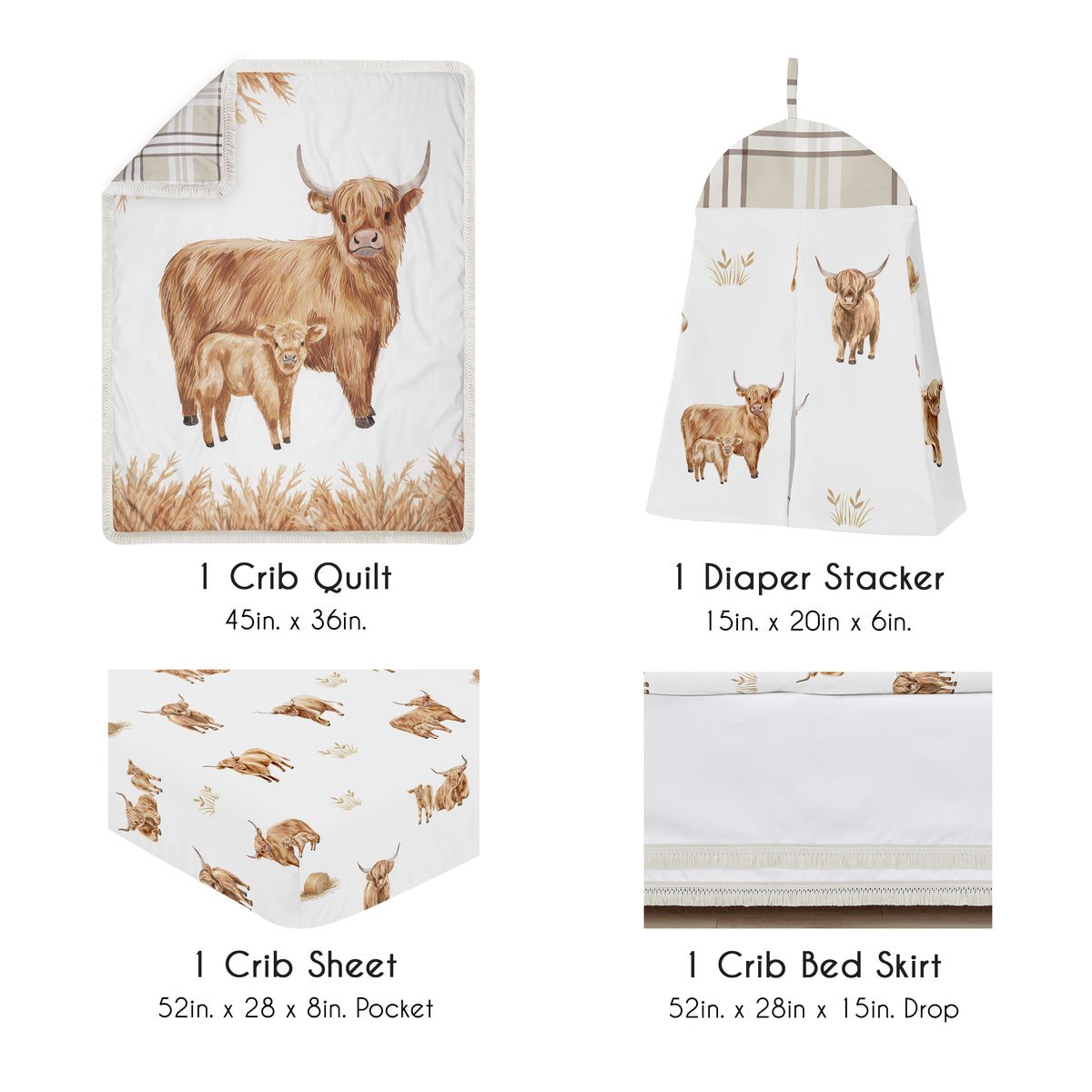 Boho Highland Cow Collection 4 Piece Crib Bedding