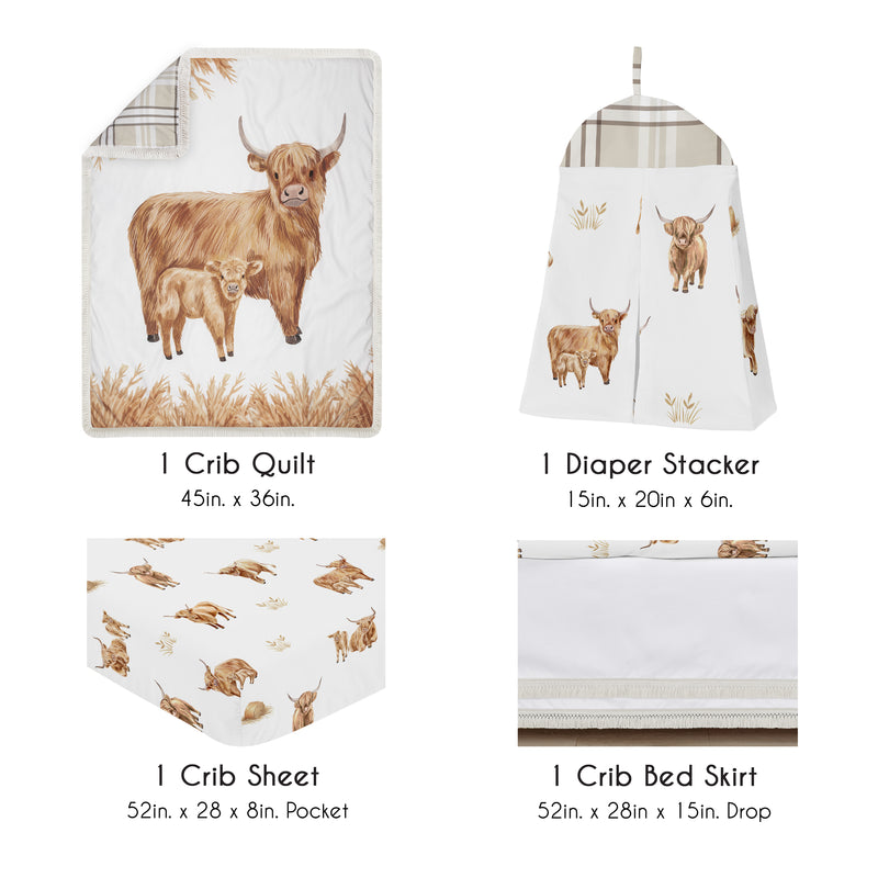 Boho Highland Cow Collection 4 Piece Crib Bedding