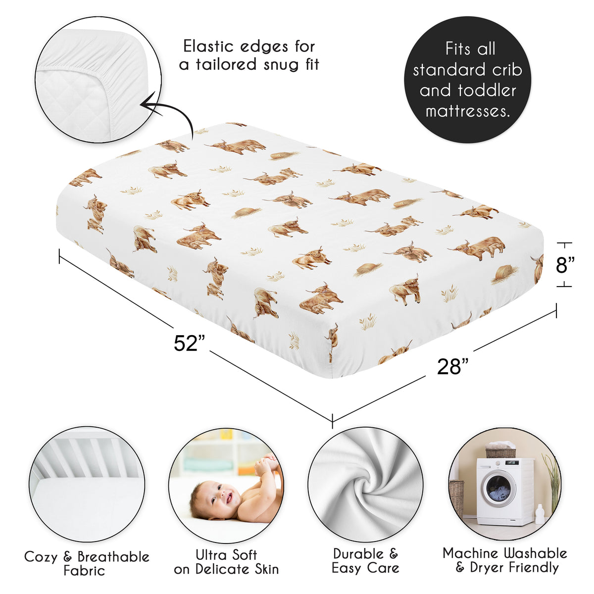 Boho Highland Cow Collection Crib Sheet