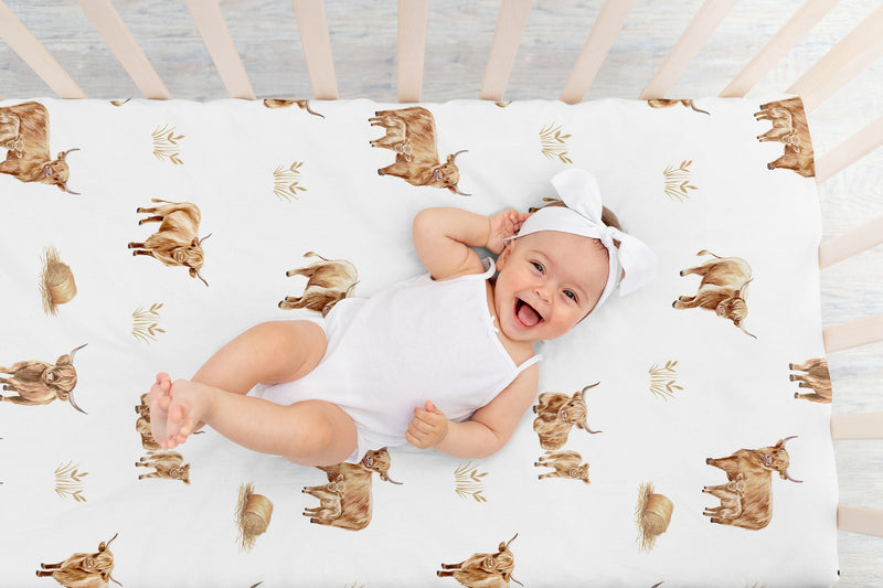 Boho Highland Cow Collection Crib Sheet
