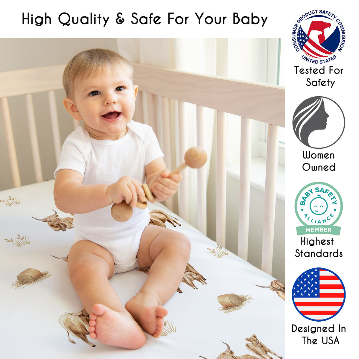 Boho Highland Cow Collection 4 Piece Crib Bedding
