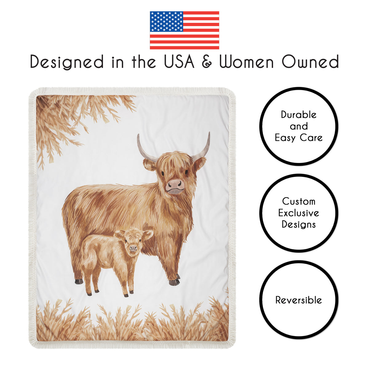 Boho Highland Cow Collection 4 Piece Crib Bedding