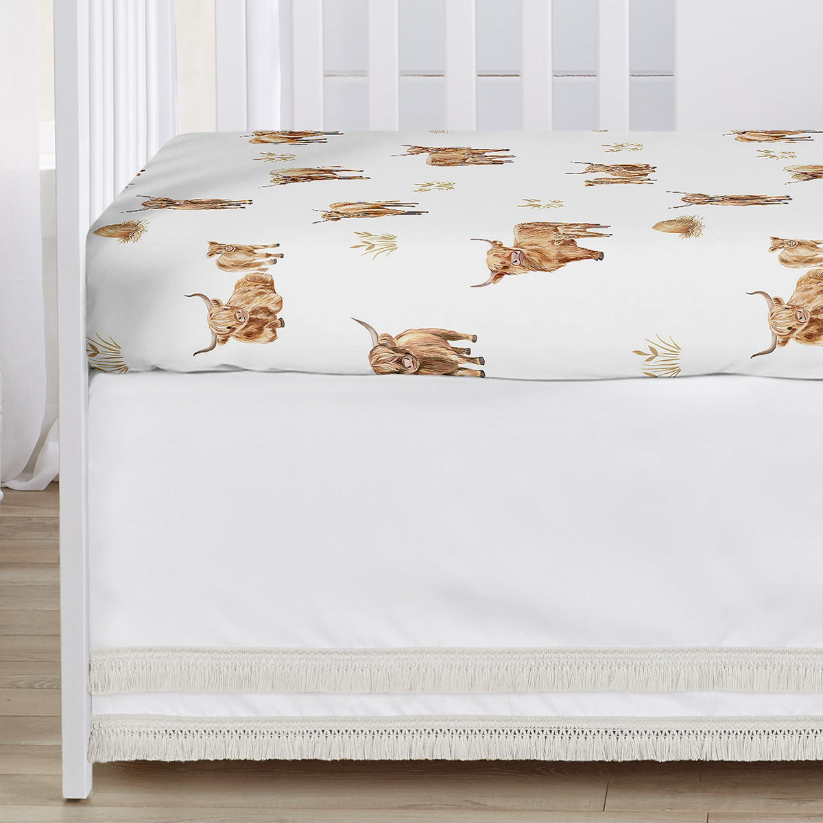 Boho Highland Cow Collection 4 Piece Crib Bedding